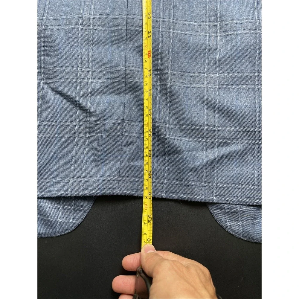 HART SCHAFFNER MARX 42R Wool Blue Gold Windowpane Blazer, Pocket sown shut